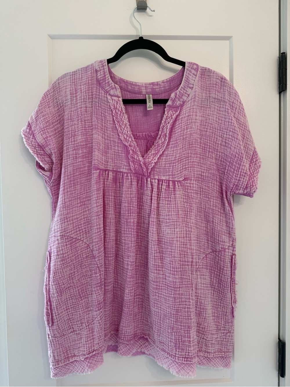 Zenana Outfitters Pink Gauze V-Neck Tunic Top